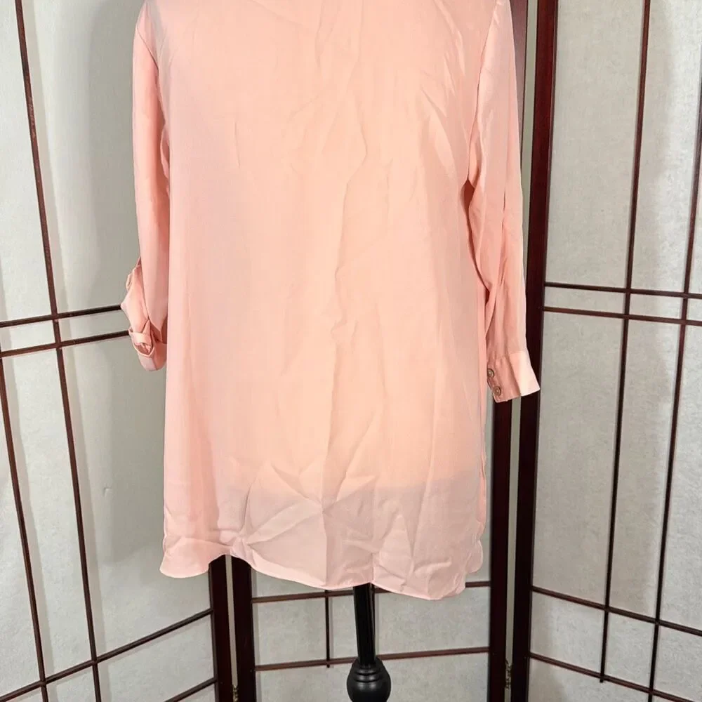 V neck sheer multi layer peachy pink blouse
